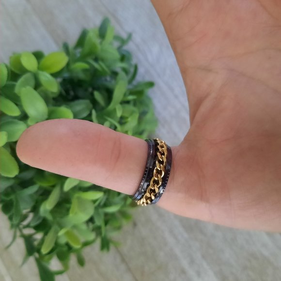 Black/Gold, Stainless Steel Wide Band Spinner Ring NWT! - Size 7 - Picture 13 of 14